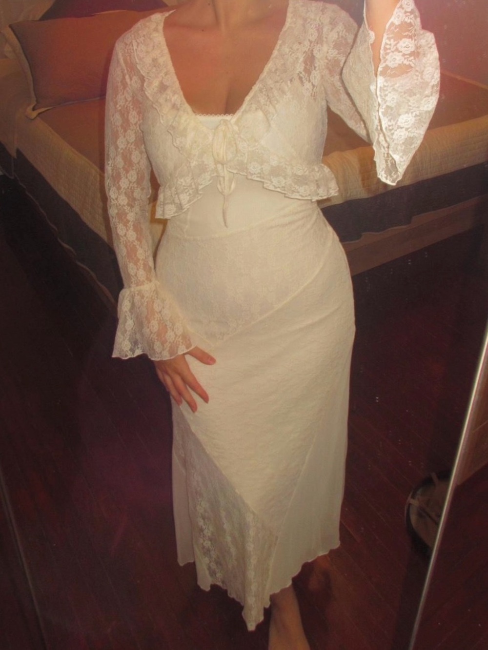 Vintage Ivory Lace Maxi Dress with Cardigans
